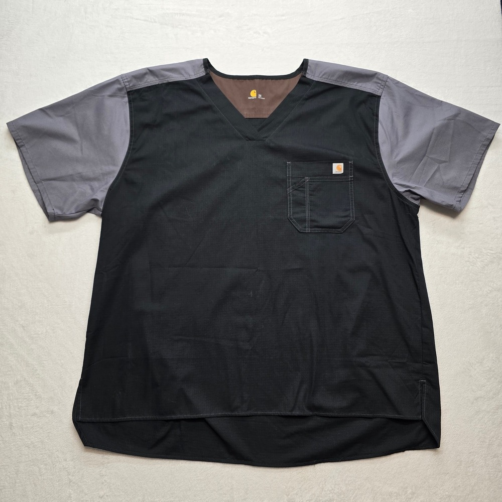 Carhartt Scrub Top Workwear Utility V-Neck Pocket Black Gray 2XL